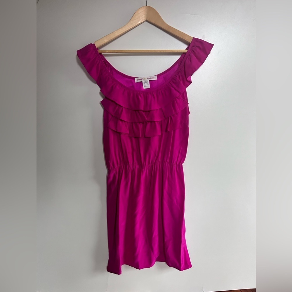 Amanda Uprichard Silk hot pink Dress Womens ruffle sleeveles revolve - Picture 2 of 7
